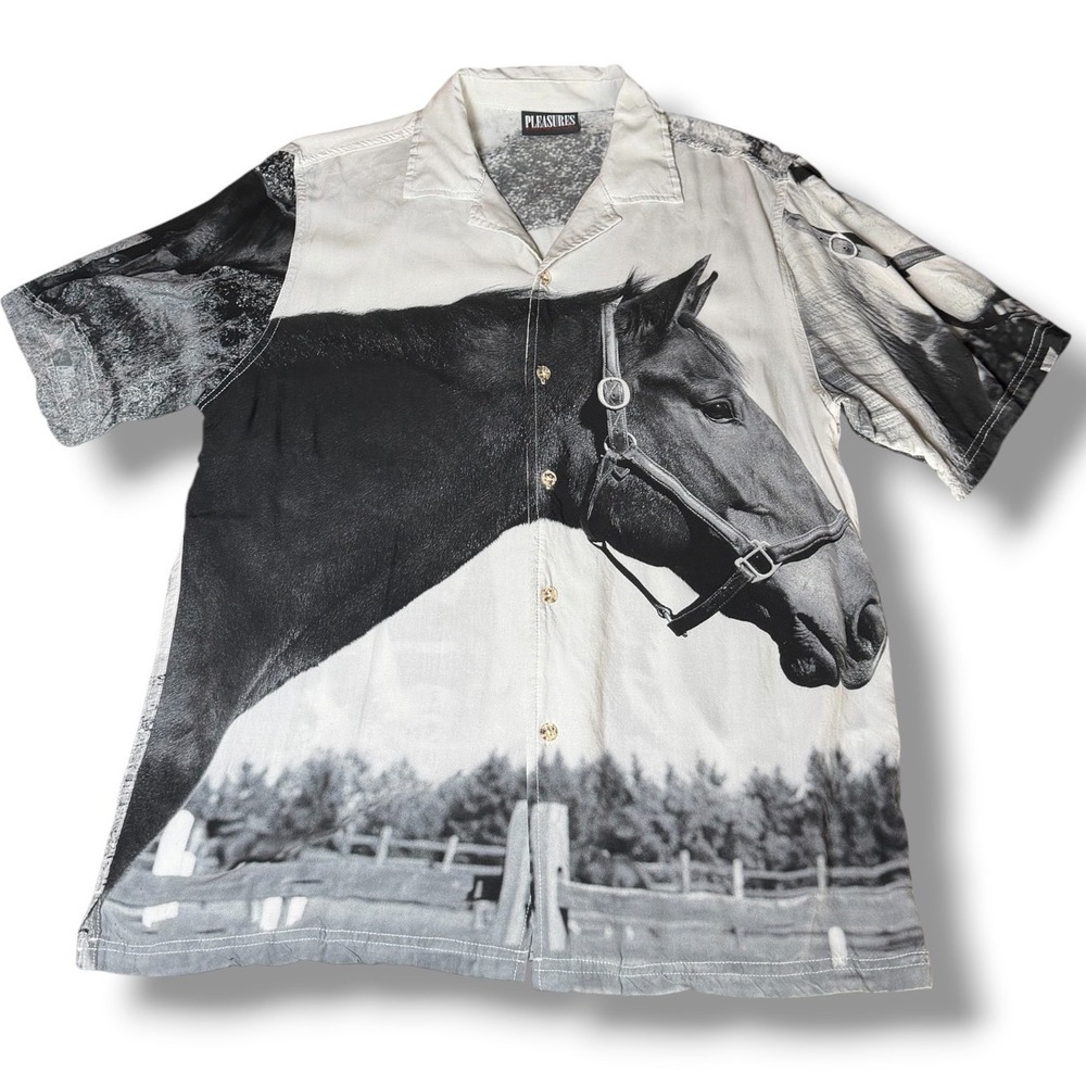 PLEASURES Robert Mapplethorpe Horses Button Down Camp Shirt Small White Revolve